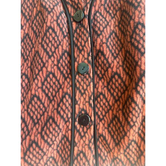 Bob Mackie Wearable Art Orange and Black Boho Print Button Down Fleece Jacket - Picture 4 of 8